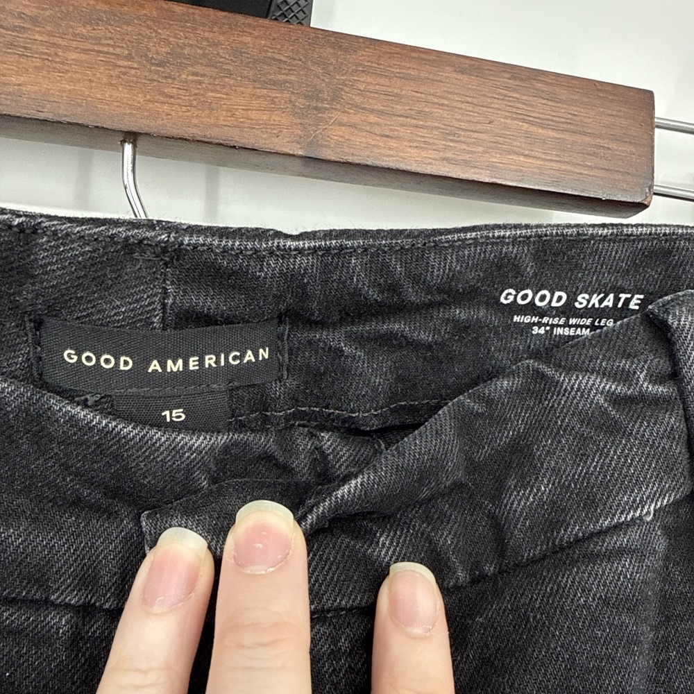 NWT Good American Good Skate Crop High Rise Loose Leg Jeans Black Size 15 Grunge - Picture 4 of 8